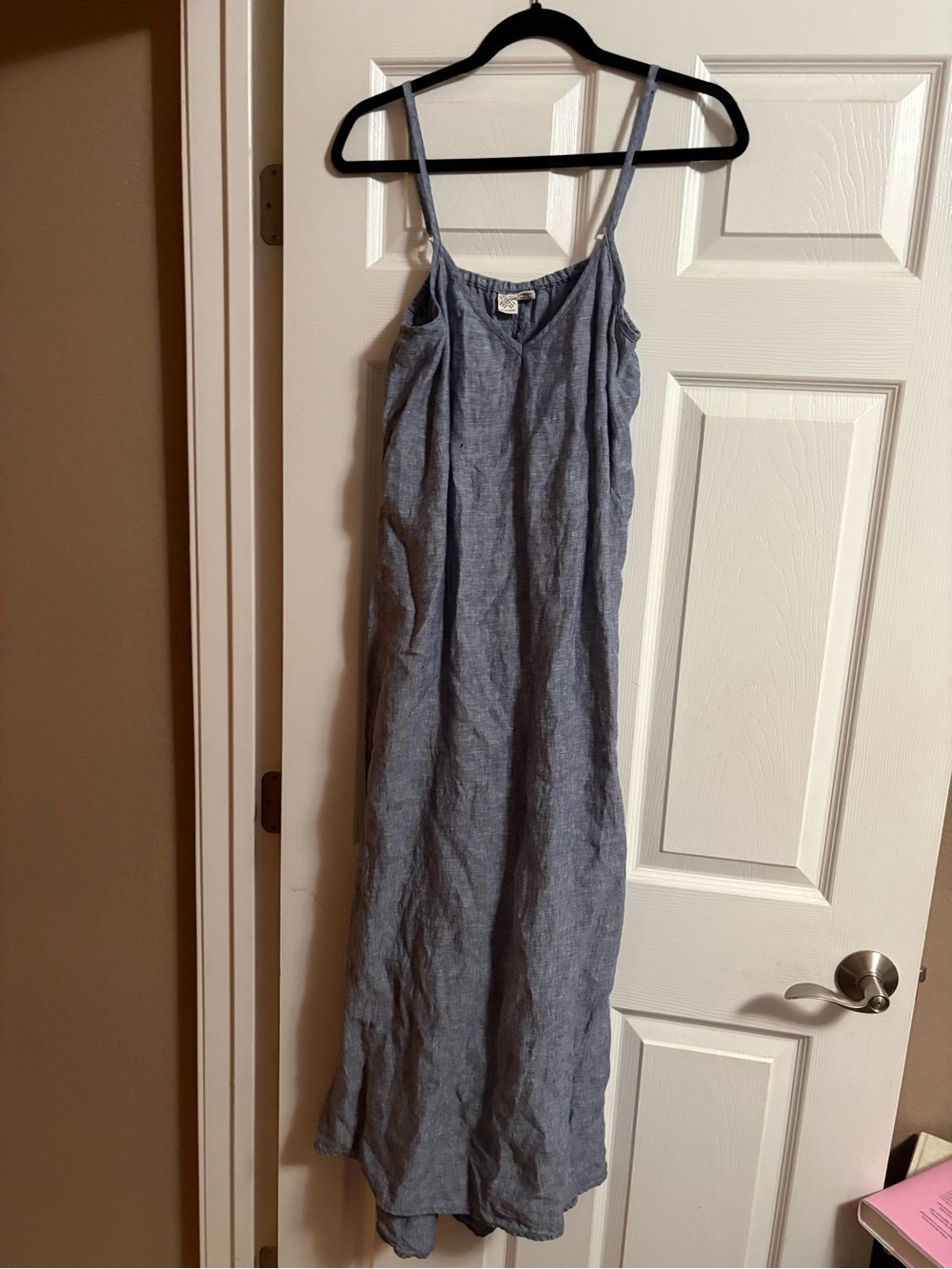 100% linen Artisan NY sleeveless maxi dress blue lagenlook 6